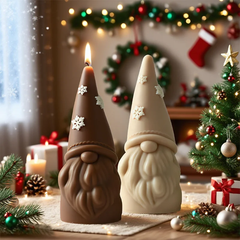 Santa Gnome Candle Mold DIY Christmas Bearded Man Wax Plaster Ornament Holiday Home Decor Gift Craft