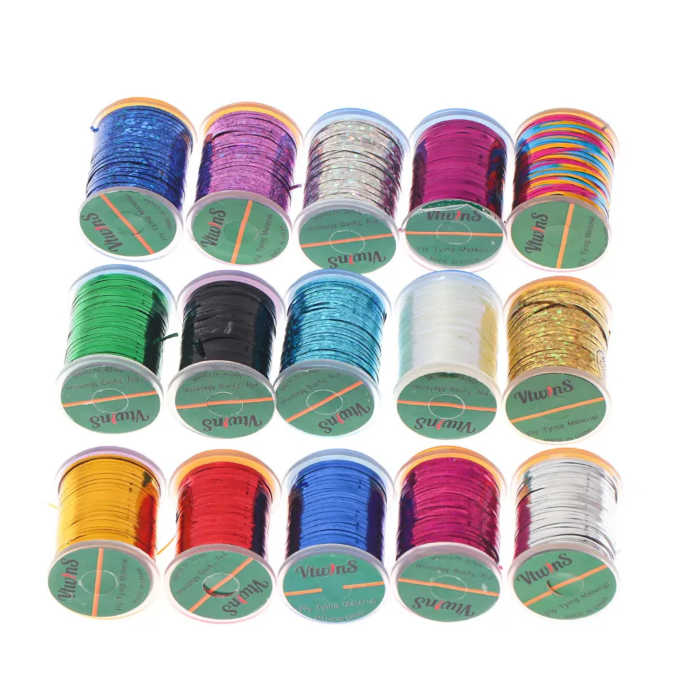 1PC 1mm szeroki płaski Mylar Tinsel holograficzny Flashabou Tinsel materiał do wiązania much dla Streamer Flashback nimfy Midges pstrąg Fishin