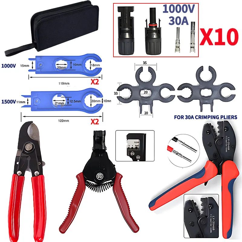 Solar PV Cable Crimping Tool Kit A B C D E with Ratchet Crimper Wire Stripper Wrench Connector Assembly Tools for 2.5 4 6mm2 Set