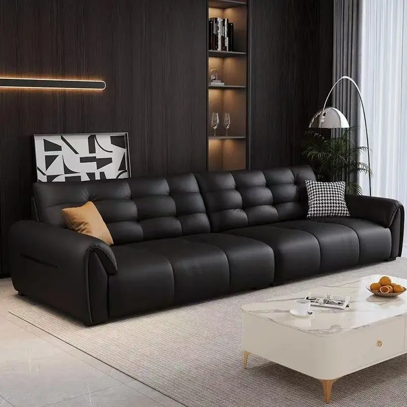 #Modern Minimalist Genuine Leather Sofa, Straight-lined Cloud-like Comfort, High-end Guesthouse/hotel Living Room Sofa.