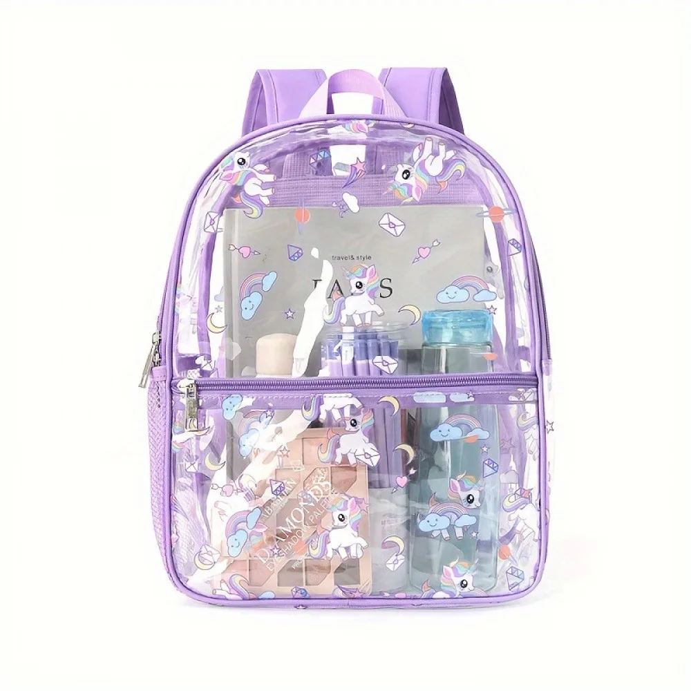 Cute Cartoon Print Transparent Backpack Waterproof Storage Bag Student School Bag Large Capacity Transparent Backpack Storage Ba