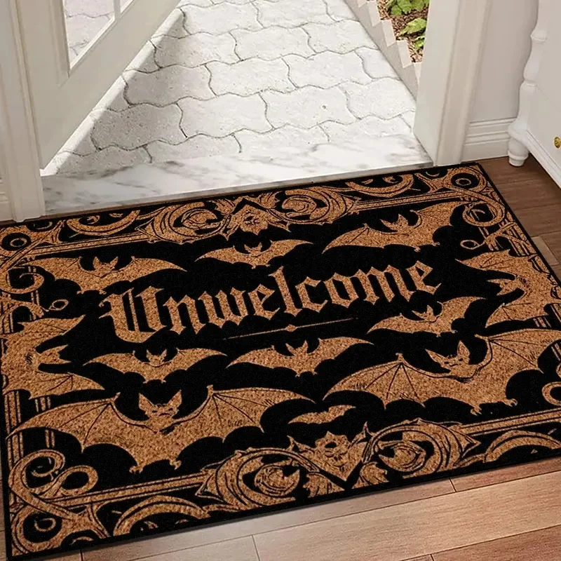VIKAMA Gothic Bat Welcome Coir Doormat Non Slip Weather Resistant Floor Mat for Front Door Entryway Halloween Home Decor