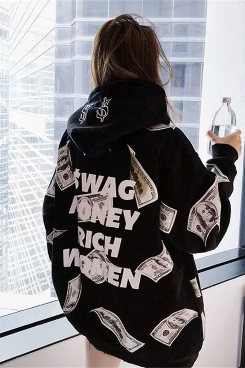 أوائل الخريف 2025 الأخت الكبرى المفضلة عارضة الأزياء السوداء الرجعية طباعة إلكتروني نمط كسول والترفيه فضفاض تنوعا بسيط #4