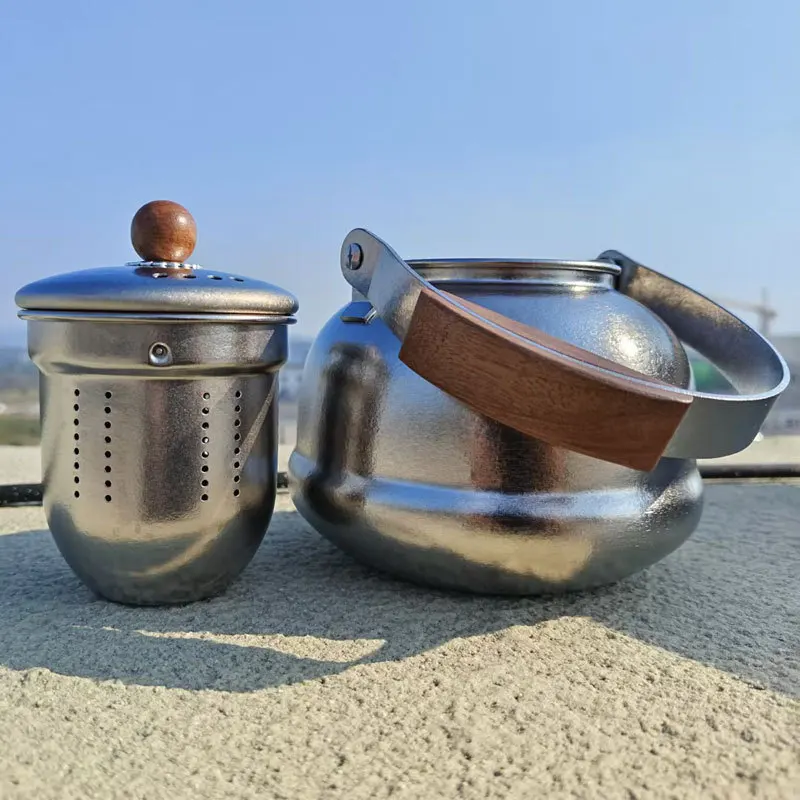 

1L Pure Titanium Kettle With Heat Insulation Handle And Tea Leakage,Single-layer Drinkware,Outdoor Travle Large Capacity Teapot