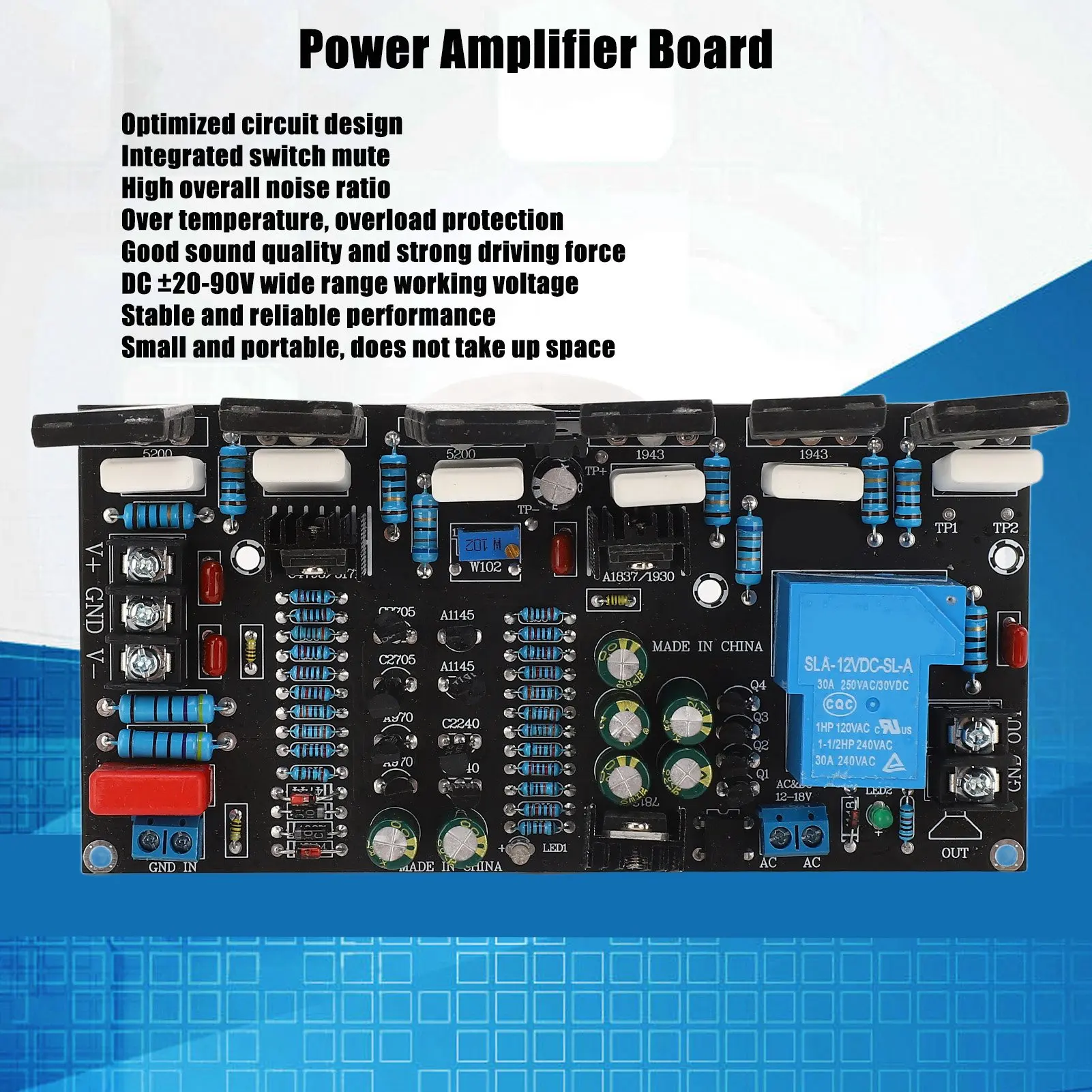 

300W Power Amplifier Board Single Channel 1943+5200 Audio Rear Amplification Module DC ±20‑90V Amplifier Module