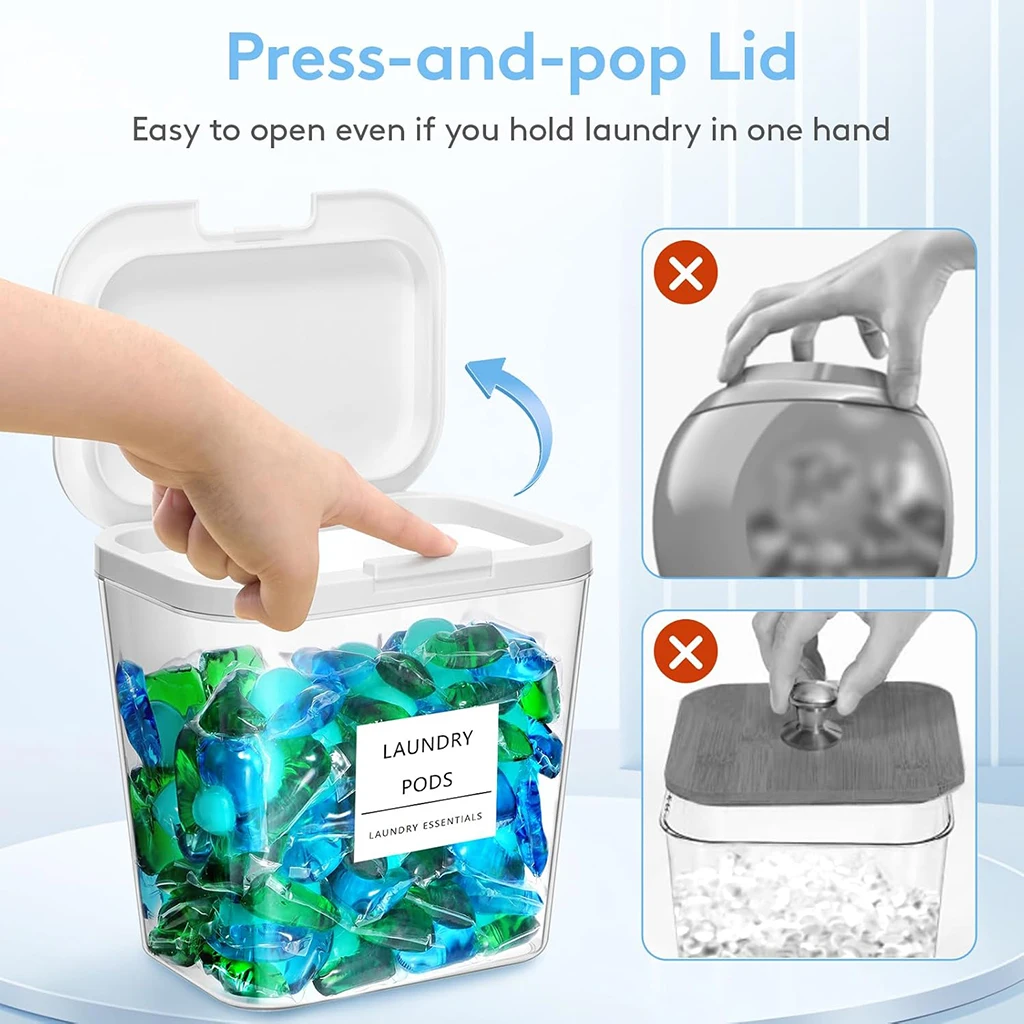 2/3pc Laundry Pods Container with Pop-up Lid, Laundry Room Organization Dryer Sheet Holder for Washing Powder Scent Booster Bead
