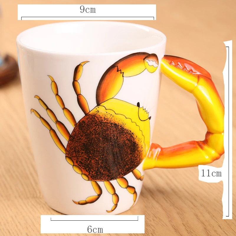 Lobster Crab Vivid Hand Painted 3D Animals Ceramic Coffee Mugs Cute Cups for Milk 300ml