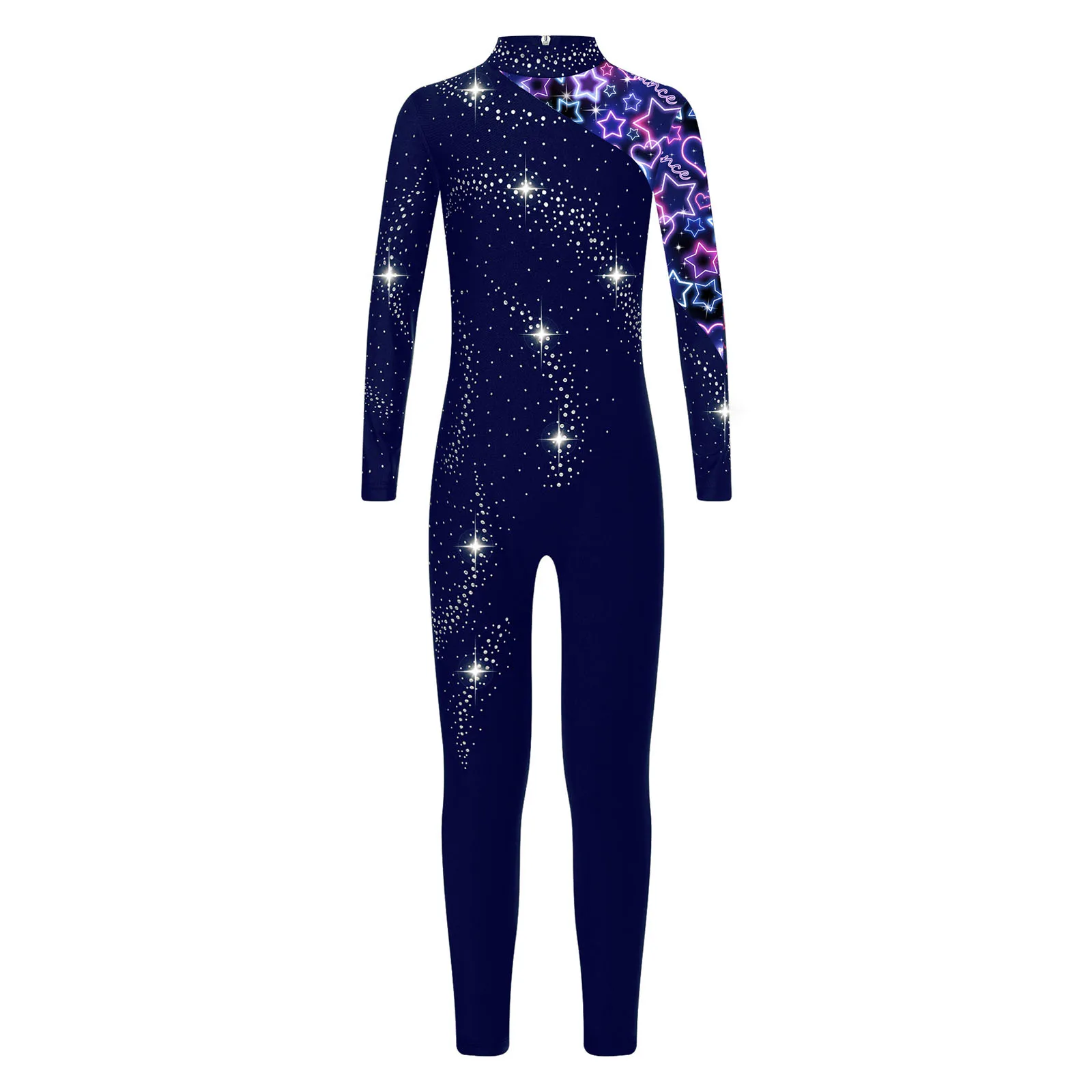 Dziecięcy dziewczęcy kombinezon do łyżwiarstwa figurowego baletowe Unitards dżetów z długim rękawem body z nadrukiem gimnastyka rytmiczna kostium taneczny — zdjęcie 3