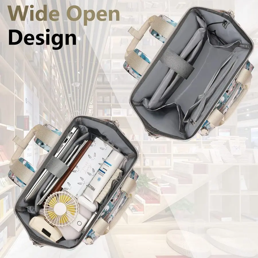 

Backpack for Women,Teacher Doctor Nurse Work Purse Bag for 15.6 Inch Laptop,Cute Cartoon Pattern backpack With USB Charging Port