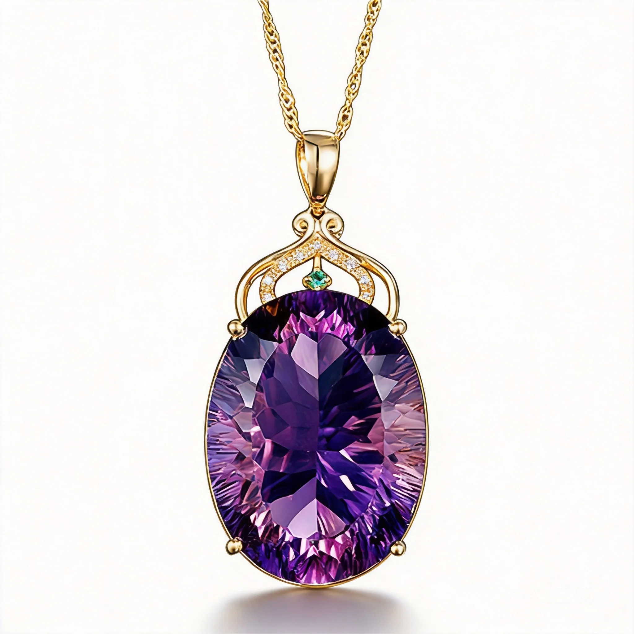 Chinese Style Good Luck Fortune Blessing 18k Gold Plated Inlaid Green Zircon Faceted Amethyst Pendant Purple Yellow Crystal Jewe