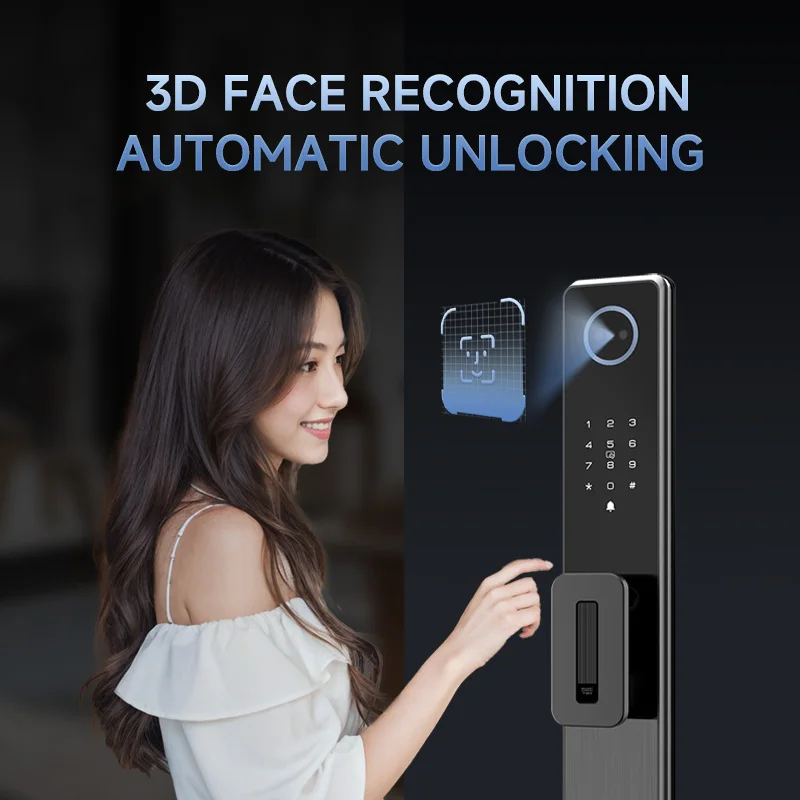 zc02 Home Smart 3D Face Recognition Video Door Lock WiFi Wood Door App Electronic Zinc Alloy Material Lock Memory Card
