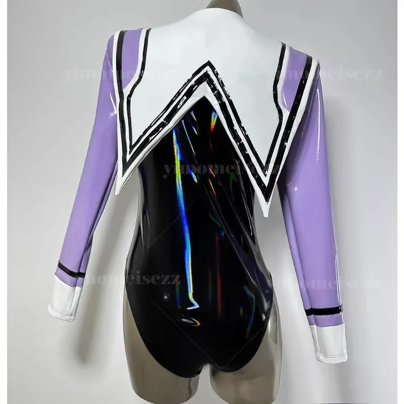 تخصيص الرقص كلية نمط بذلة حار فتاة ارتداءها لعب الأدوار تقليد مادة اللاتكس عالية شوكة مثير الخامس الرقبة تأثيري