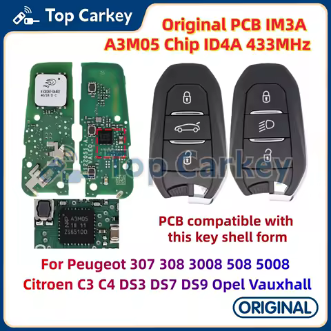 TopCarkey IM3A Original PCB A3M05 ID4A Chip 433MHz for Peugeot 308 3008 408 508 5008 Citroen C3 C4 DS3 DS4 DS5 DS7 Opel Vauxhall