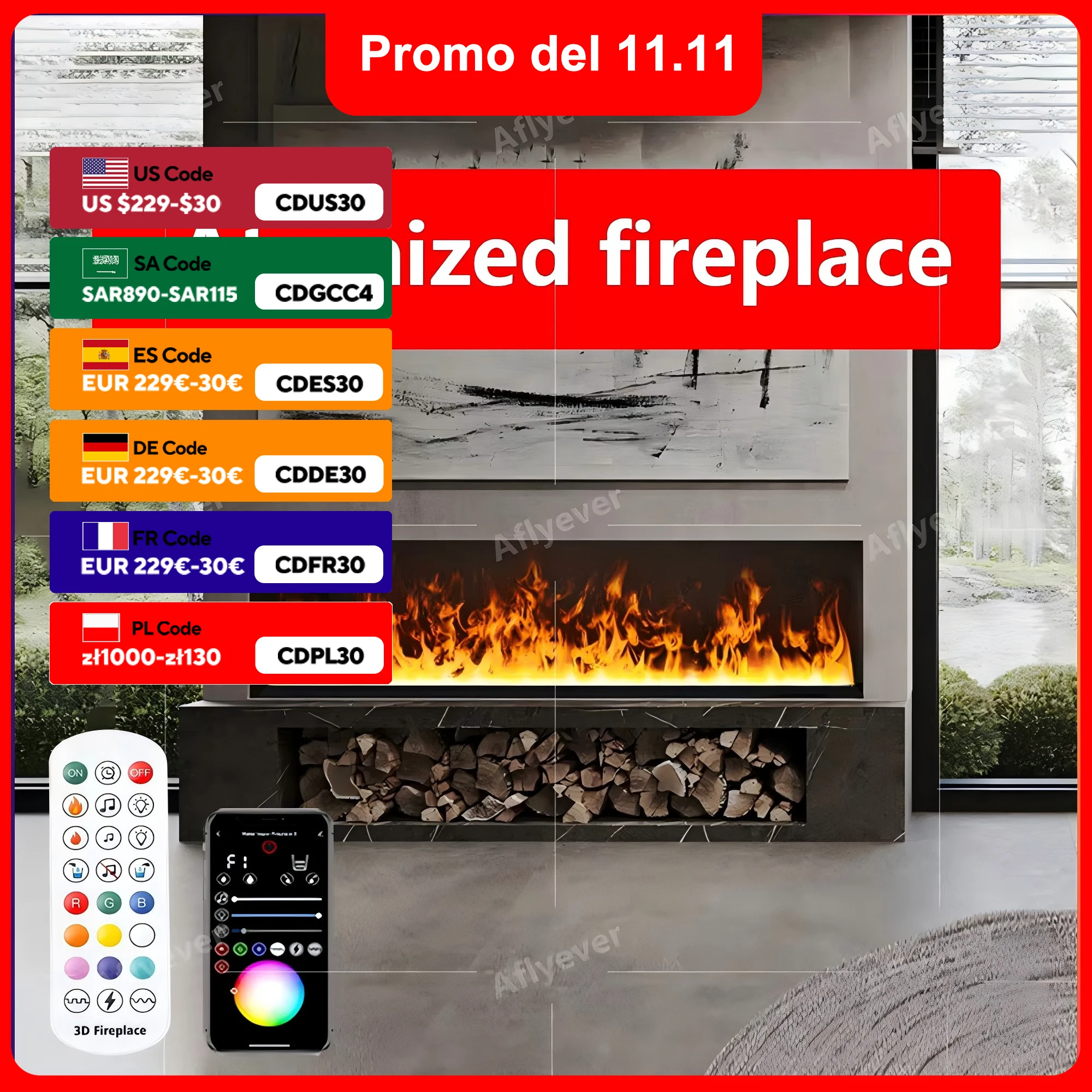 

Multi-color 3D atomizing fireplaces Home fireplace decor Electronic steam humidifiers simulate flame embedded fireplaces