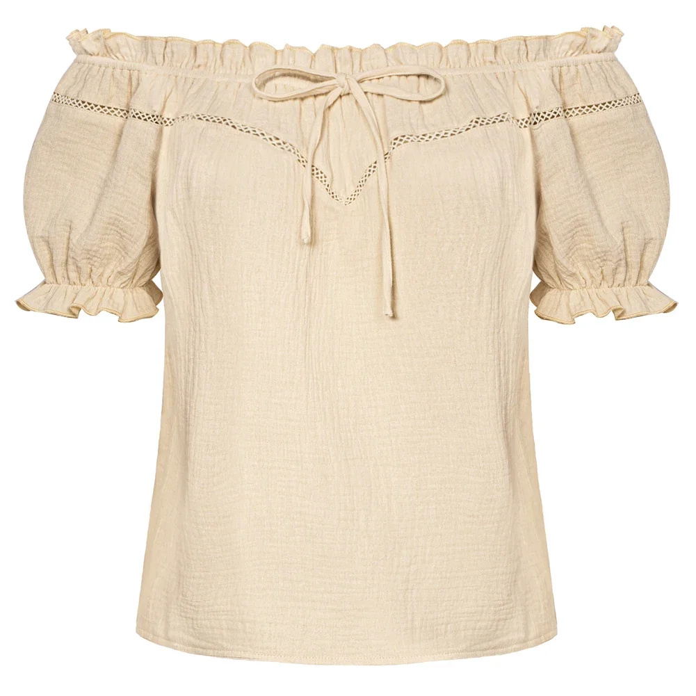 

SD Women Renaissance Cotton Tops Short Sleeve Crew Neck Off Shoulder Tops