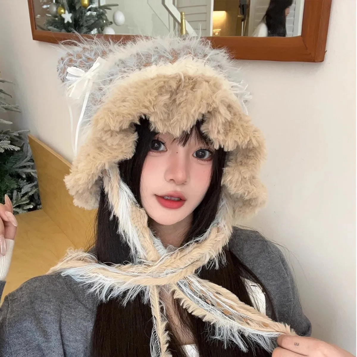 Women's Fleece-Lined Knit Warm Hat Autumn Winter Letter-Printed Scarf Soft Simple Knit Baseball Cap