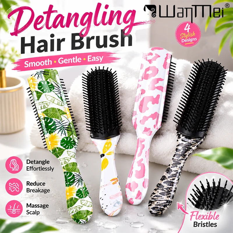 1pc Detangling 9-Row Hairbrush Scalp Massager Professional Straight Wet Comb Curly Smoothing Hair Styling Tools Salon WANMEI