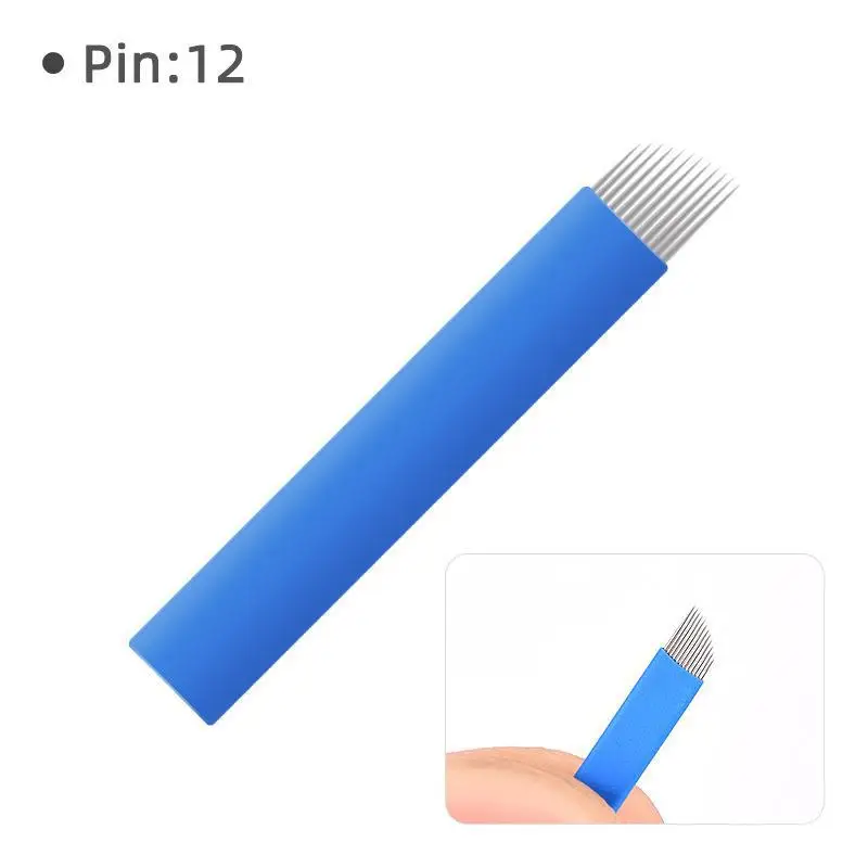 100Pcs 0.2mm Blue Blades Microblading Flex 12/14/16/18/21U Shape Tattoo Needles Permanent Makeup Eyebrow Manual Pen view 4