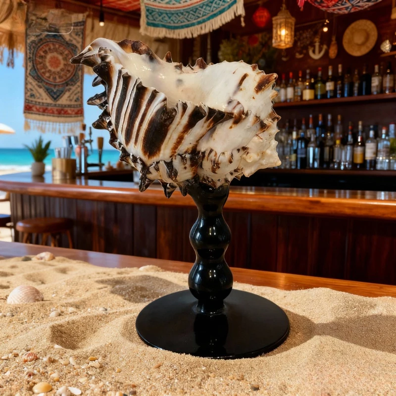 

Vintage Natural Black Conch Shell Cocktail Glass Unique Short Tumbler Elegant Birthday Gift for Her Rustic Home Bar Decor