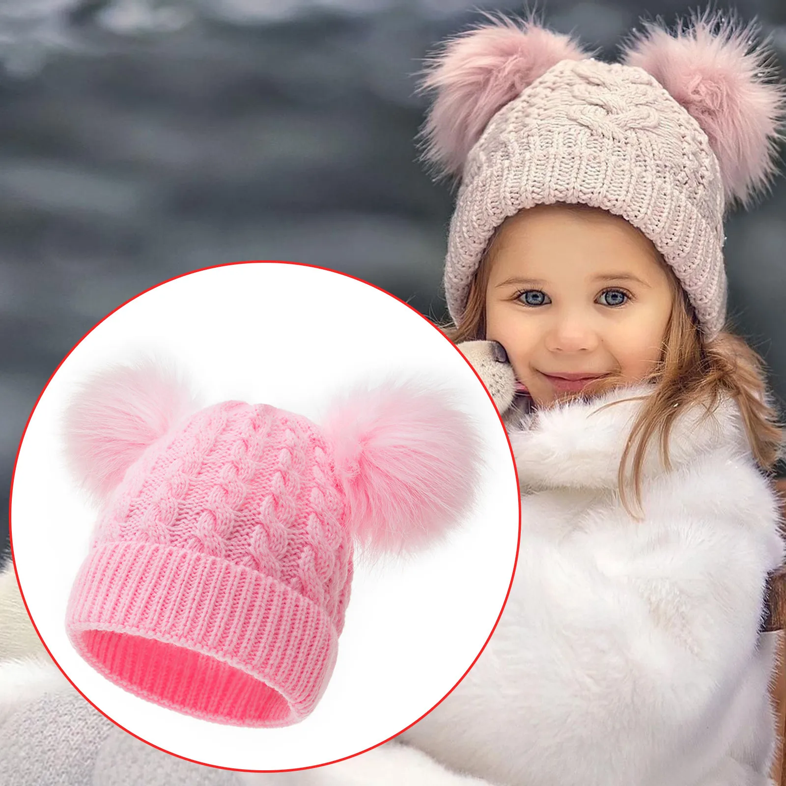 Kids Winter Hat Toddler Knitted Pom Beanie Hats Cotton Lined Faux Caps Baby Girls Boys Hat warm wrap Cap Cute Plush ball Knit