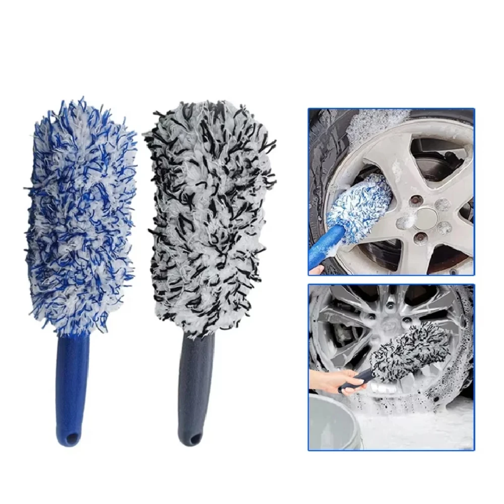 Brosse de nettoyage de jante de pneu de roue de voiture, brosse de moyeu de roue de voiture en peluche Portable, outil de lavage, soins des détails de voiture, brosse de dépoussiérage