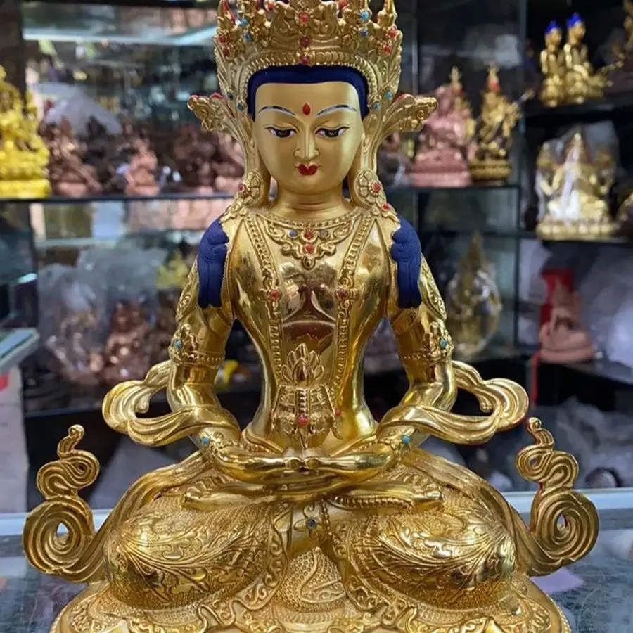 Nepal Buddhism high grade gilding brass Amitayus tathagata RULAI Buddha statue home temple bless safe healthy good luck