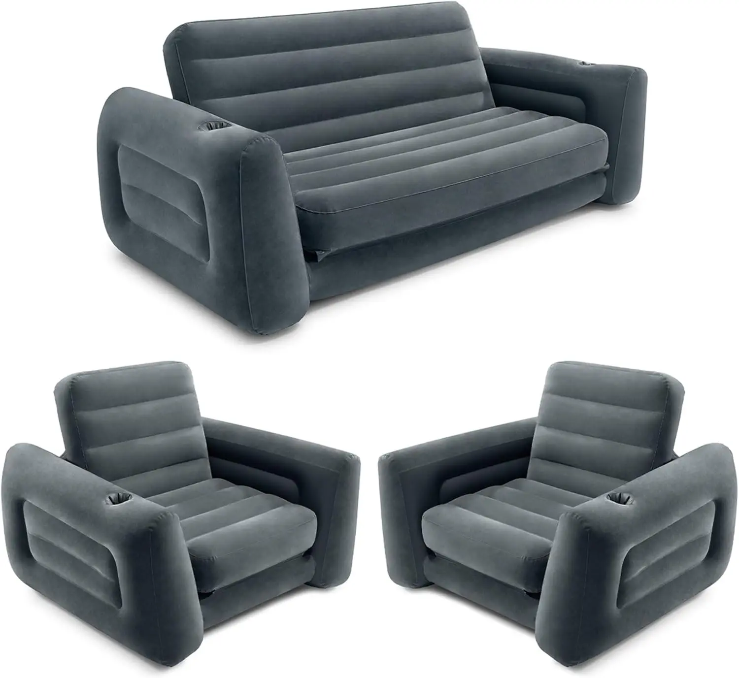 Inflatable Furniture Set with Pull Out Sofa Chair Queen Sized Air Bed Mattress and 2 Pull Out Sofa Bed Sleep Away Futon Couch