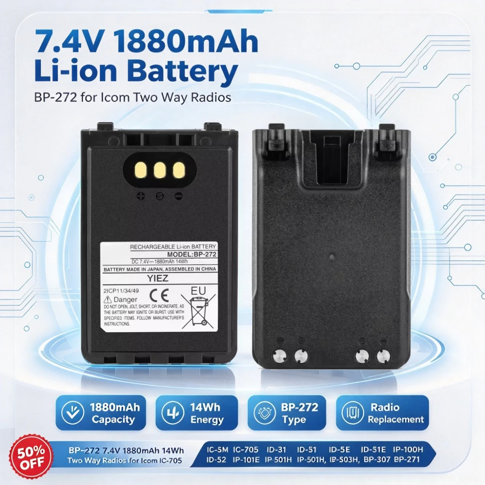BP-272 7.4V 1880mAh 14Wh Two Way Radios for Icom IC-705 ID-31 ID-31E ID-51 ID-51E ID-52 IP-100H IP-501H IP-503H, BP-307 BP-271