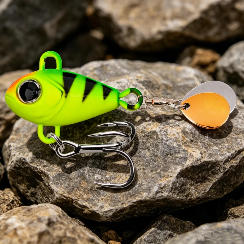 1 stücke Neue Ankunft Metall VIB Angeln Locken 5g-25g Spinner Sinking Rotierenden Löffel Pin Crankbait Doppel pailletten Köder Angelgerät