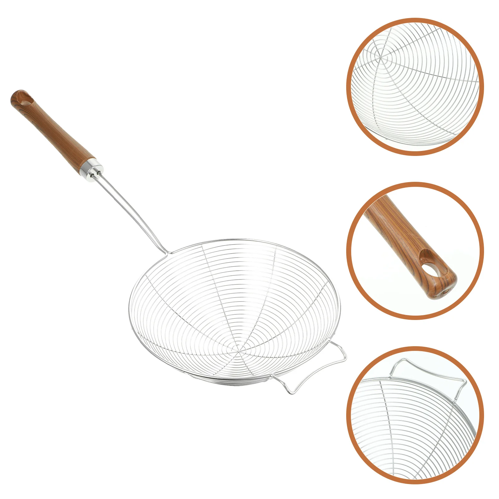 

1Pcs Stainless Steel Food Grade Skimmer Spoon Mesh Colander with Ergonomic Wooden Handle Hanging Hole for Kitchen Cooking Frying