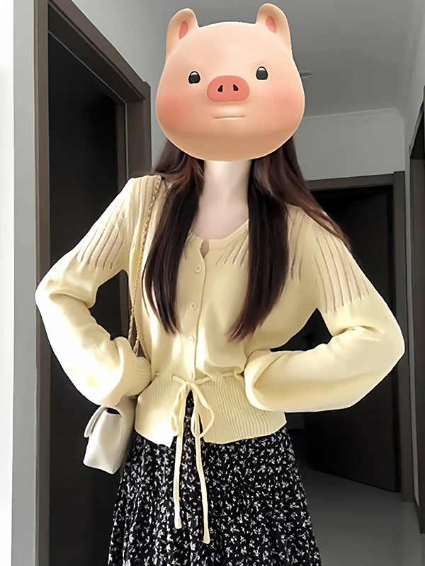 

Женский вязаный кардиган Ele U-Ne: модный, приталенный, весна 2026, новинка, с длинным рукавом, дышащий, комфортный топ