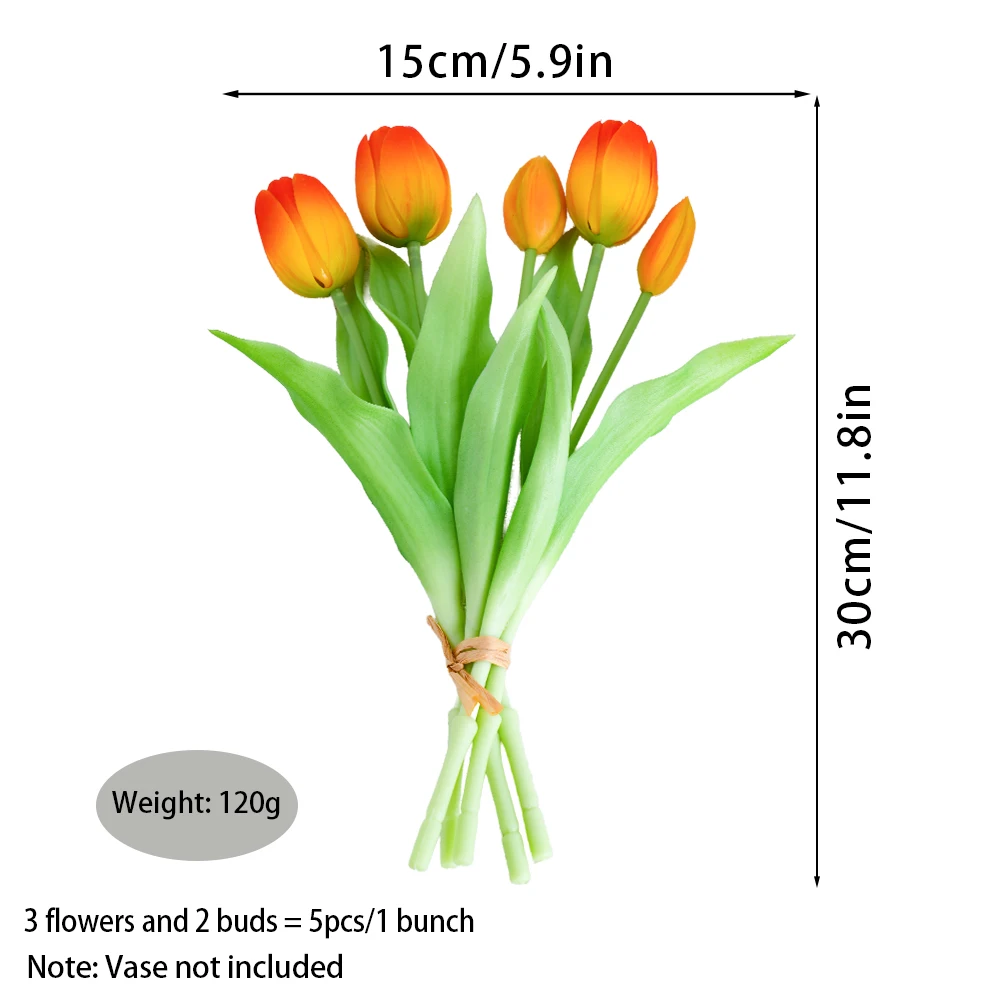 5pcs Artificial Tulip Bouquet Silicone Fake Flowers Party Decoration Living Room Table Centerpiece Floral Arrangement Decoration