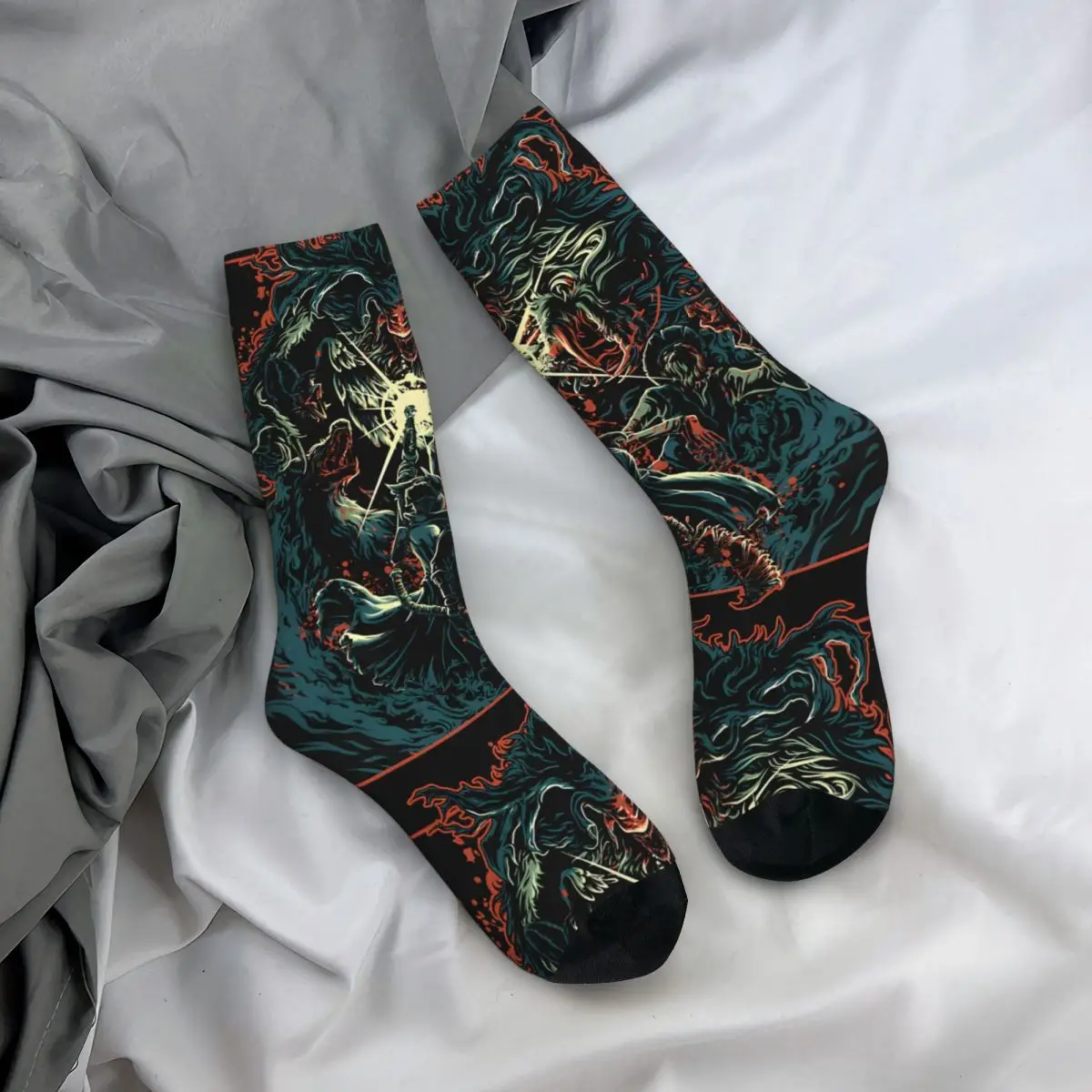 Calcetines de compresión Retro Bloody Beast para hombre, calcetín Unisex con estampado sin costuras, estilo callejero, Dark Souls, novedad