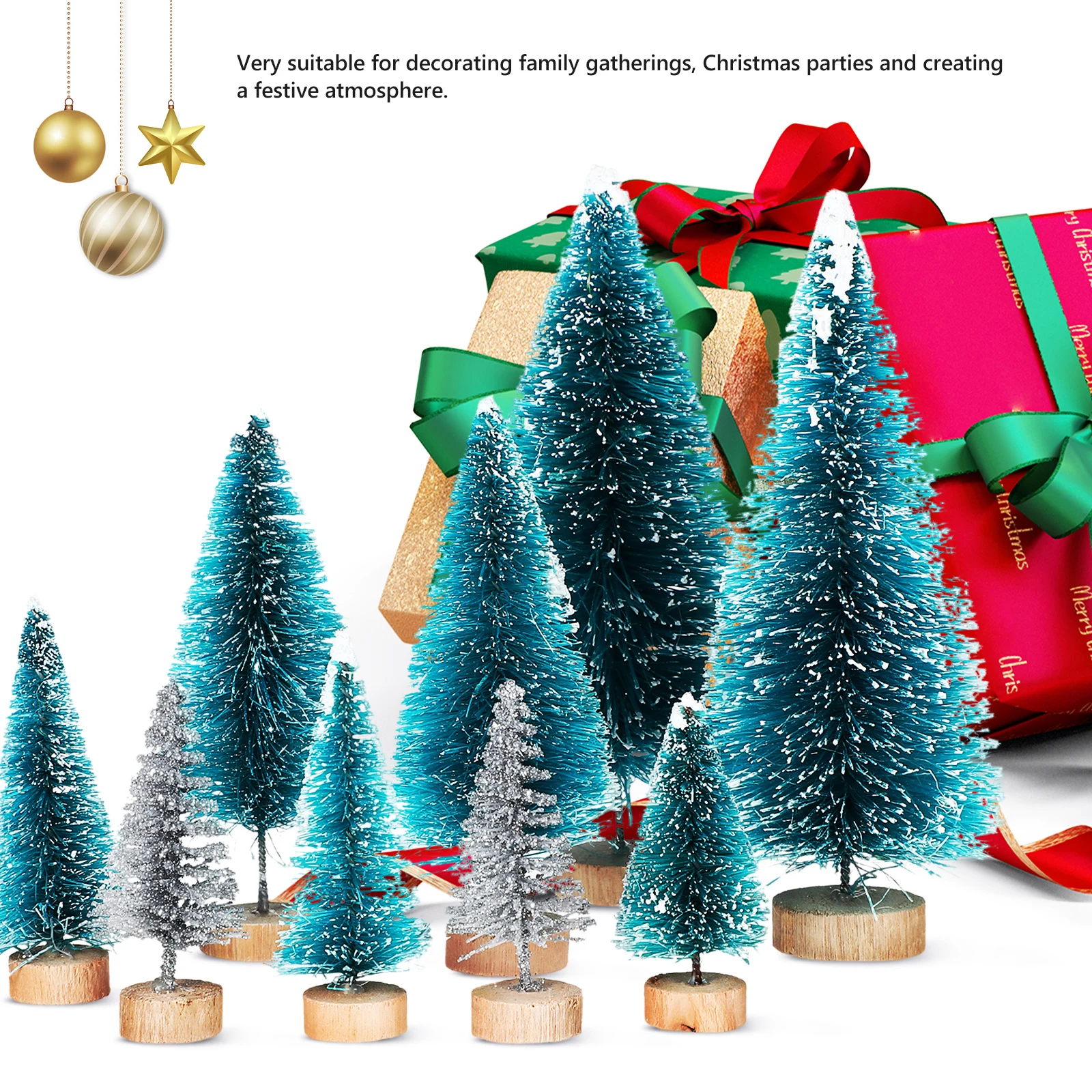 

28pcs Mini Christmas Tree Plastic Tabletop Decor Bottle Brush Trees Festival Scene Decoration Desktop Ornament Artificial Small