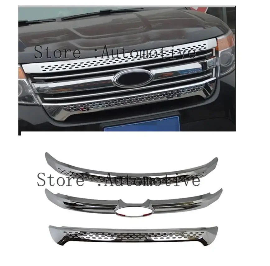 For Ford Explorer 2011 2012 2013 2014 ABS Chrome Front Center Grille Grill Cover Trim 3pcs/set