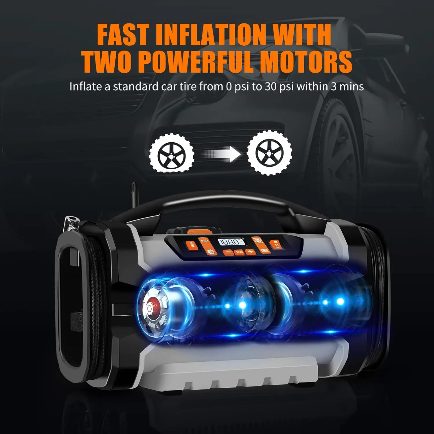 Compresor de aire portátil para inflar neumáticos de coche, 160 PSI, para inflar neumáticos de coche, lavado y mantenimiento automático