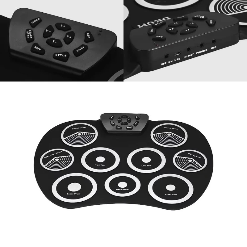 Portable Electronic Drum Kit Roller Drum Kit 9 Silicon Pads USB with Foot Pedal Powered Student Kids Kids Drum Sticks USB Cable