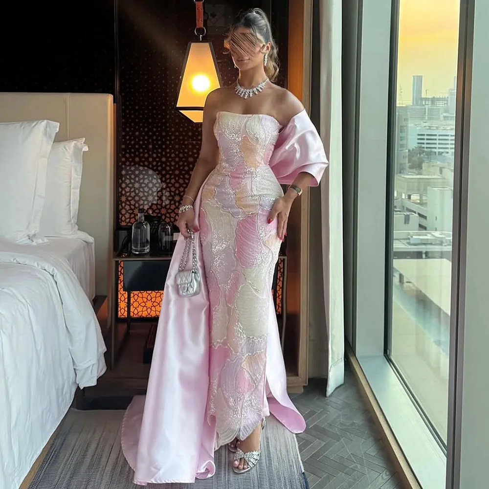 Eshaut & mariée élégante robe de soirée sirène rose avec jupe fleur longue formelle bal robe de soirée de mariage pour les femmes personnalisé 2025