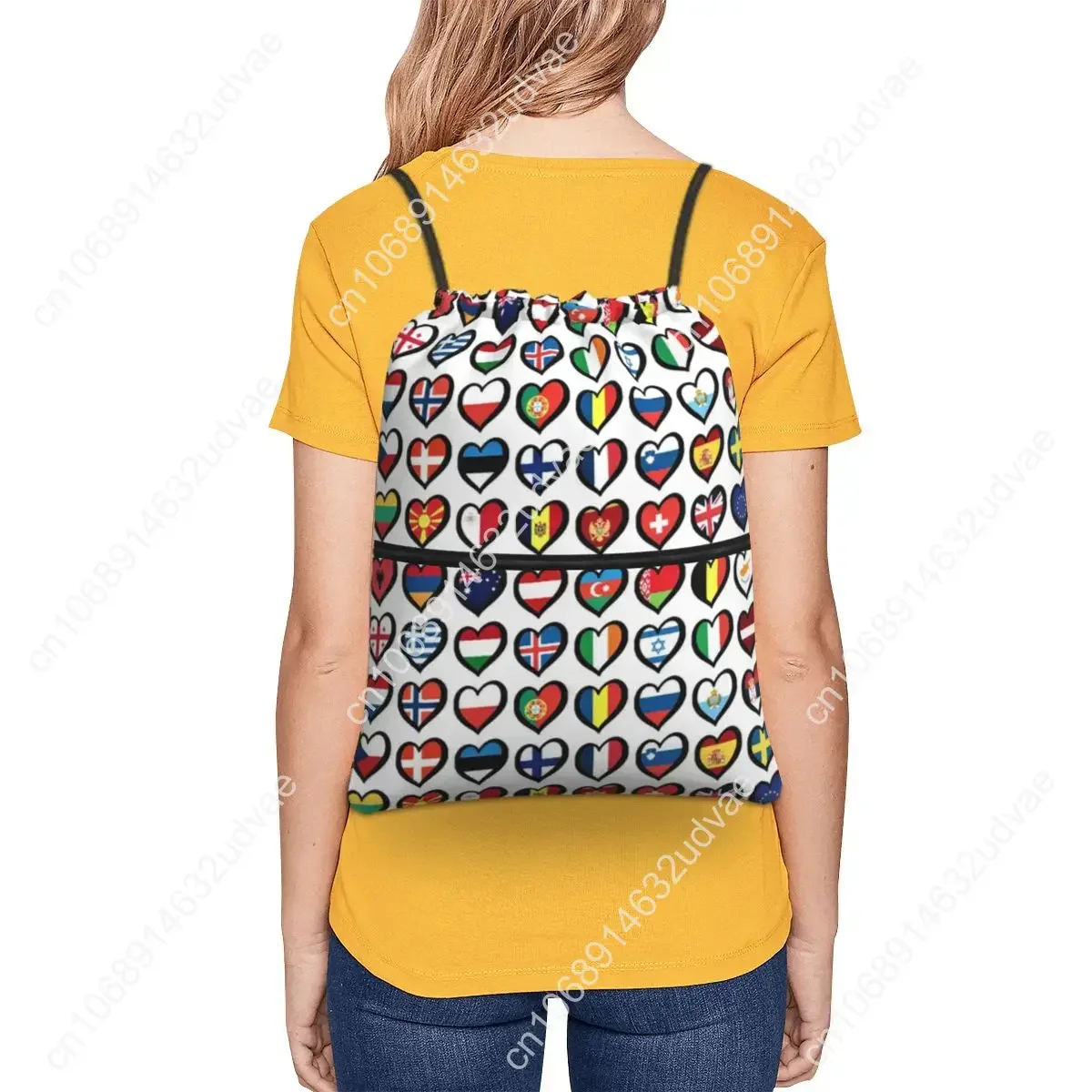 Eurovision Song Contest Flags Hearts ESC Backpacks Drawstring Bag Drawstring Bundle Pocket Storage Bags For School Students