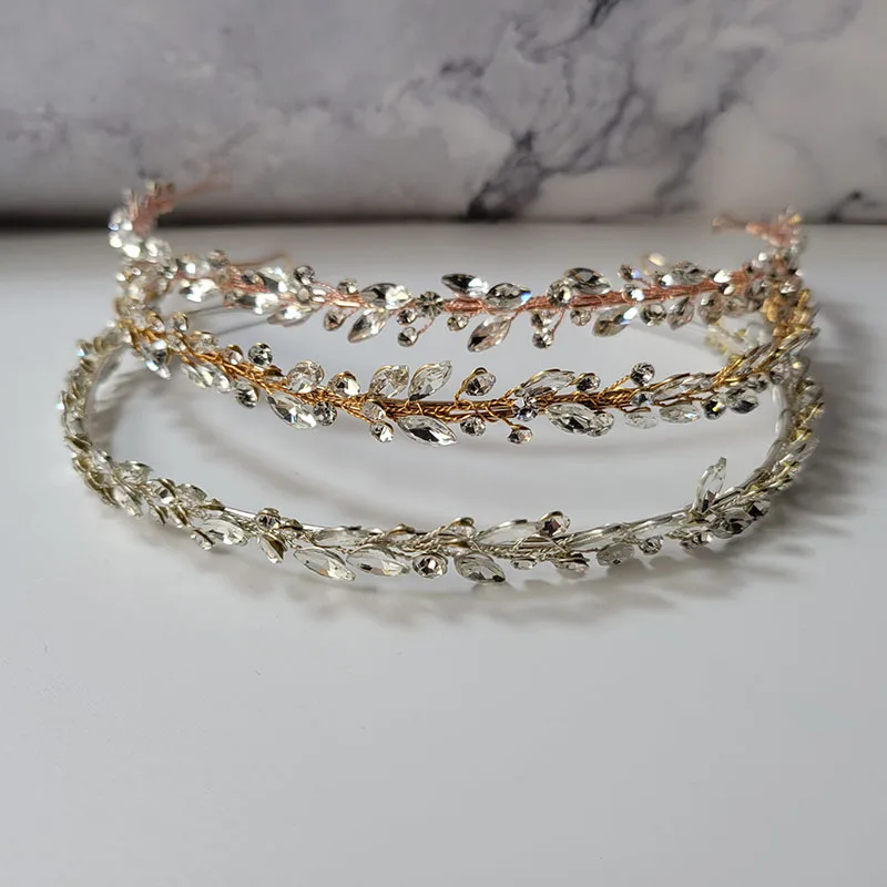 SLBRIDAL Handmade Ins Style Clear Rhinestone Crystal Bridal Tiara Headband Wedding Bridesmaids Crown Women Girls Hair Jewelry