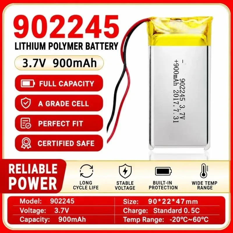 [New] 3pcs Polymer Lithium Battery 902245 900mAh 3.7V Rechargeable Li-ion Cell for Digital Electronic Products