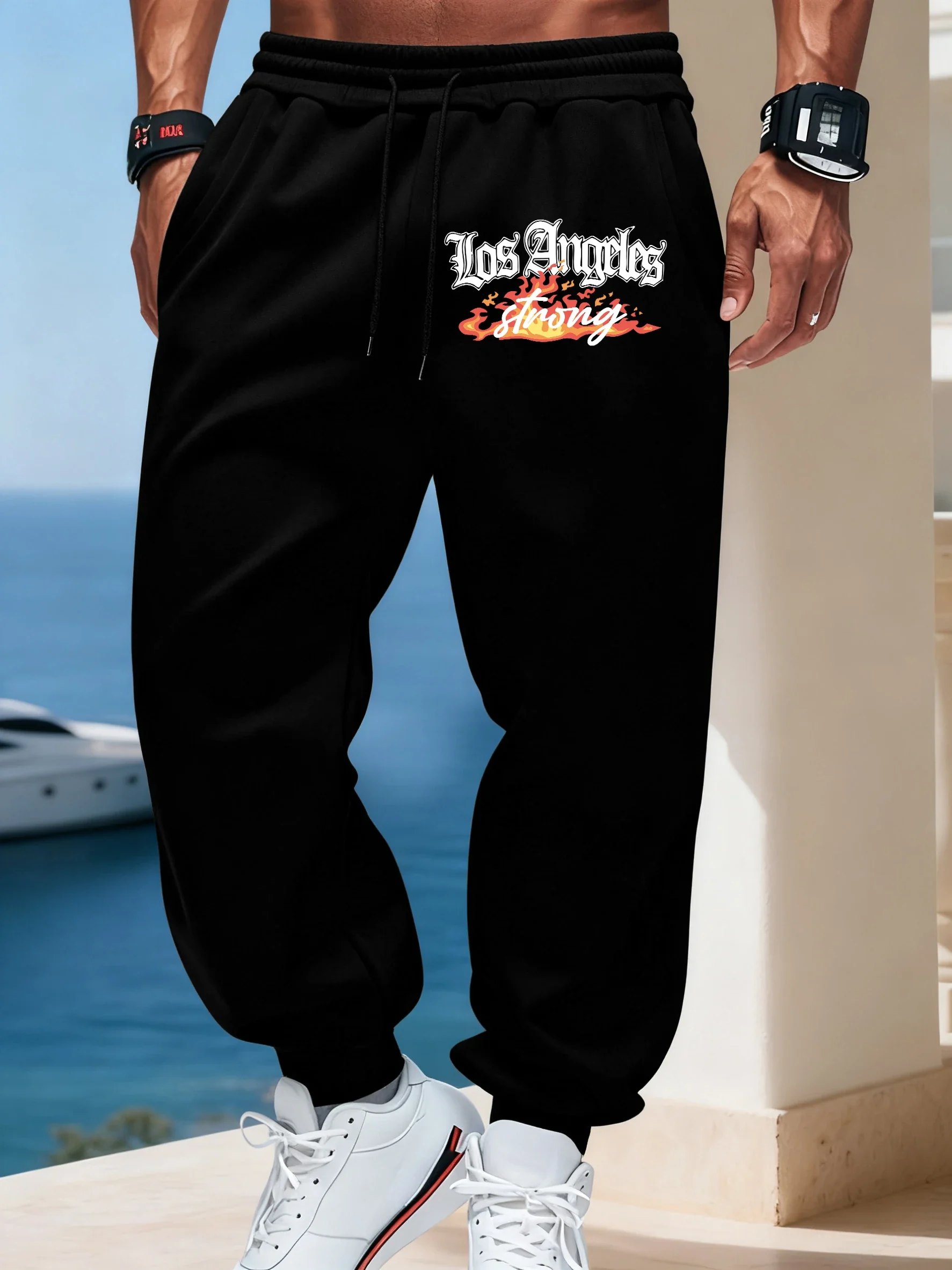 

Los Angeles fort lettre imprimer décontracté pantalons longs homme cordon Sport pantalon polaire chaud pantalons de survêtement