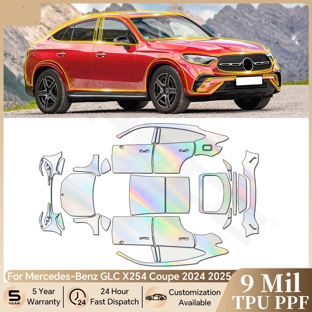 

Для Mercedes Benz GLC X254 Coupe 2024 2025 Защитная пленка из ТПУ для краски Предварительно вырезанная PPF кузов автомобиля Прозрачный комплект устойчивого к царапинам бюстгальтера