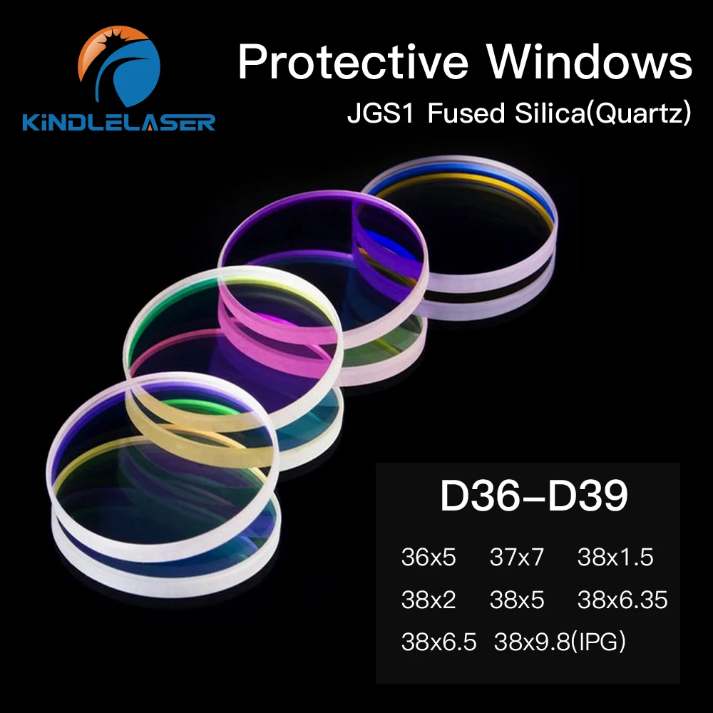 KINDLELASER Protective Windows D36 - 39 Quartz Fused Silica for Fiber Laser 1064nm Precitec Raytools WSX 36x5 37x7