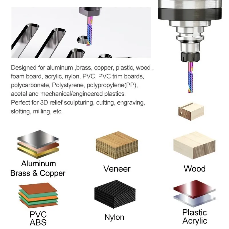 XCAN Aluminum Cutting Router Bit 1/8 inch Shank One Flute Spiral End Mill Super Coated CNC Milling Cutter Carbide Milling Tools