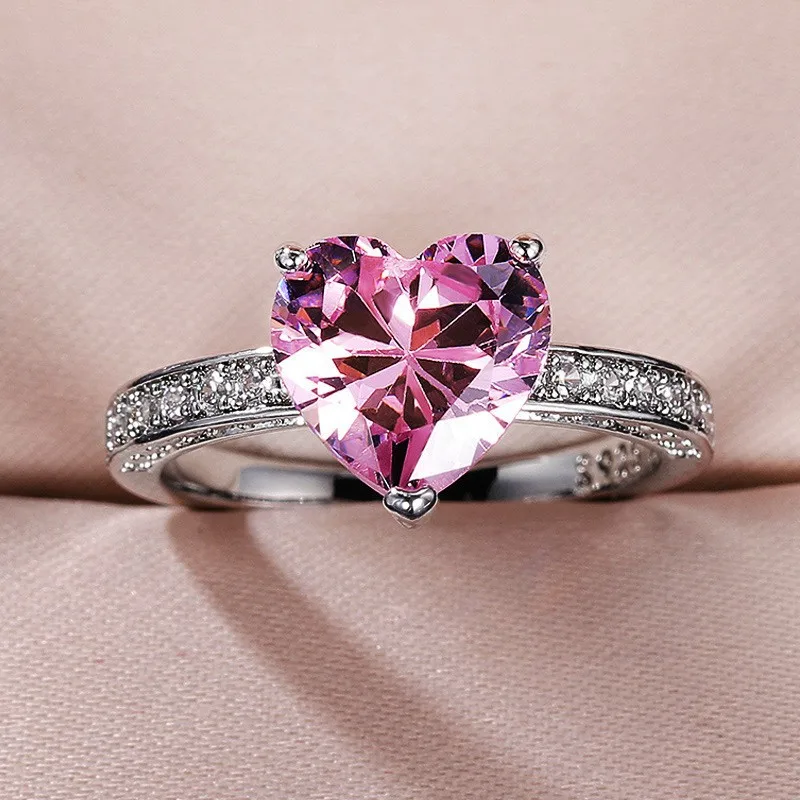

Hot Selling Classic Women's Love Plated Silver Ring Cubic Zirconia Jewelry Engagement Wedding Ring Wholesale Size 5-11