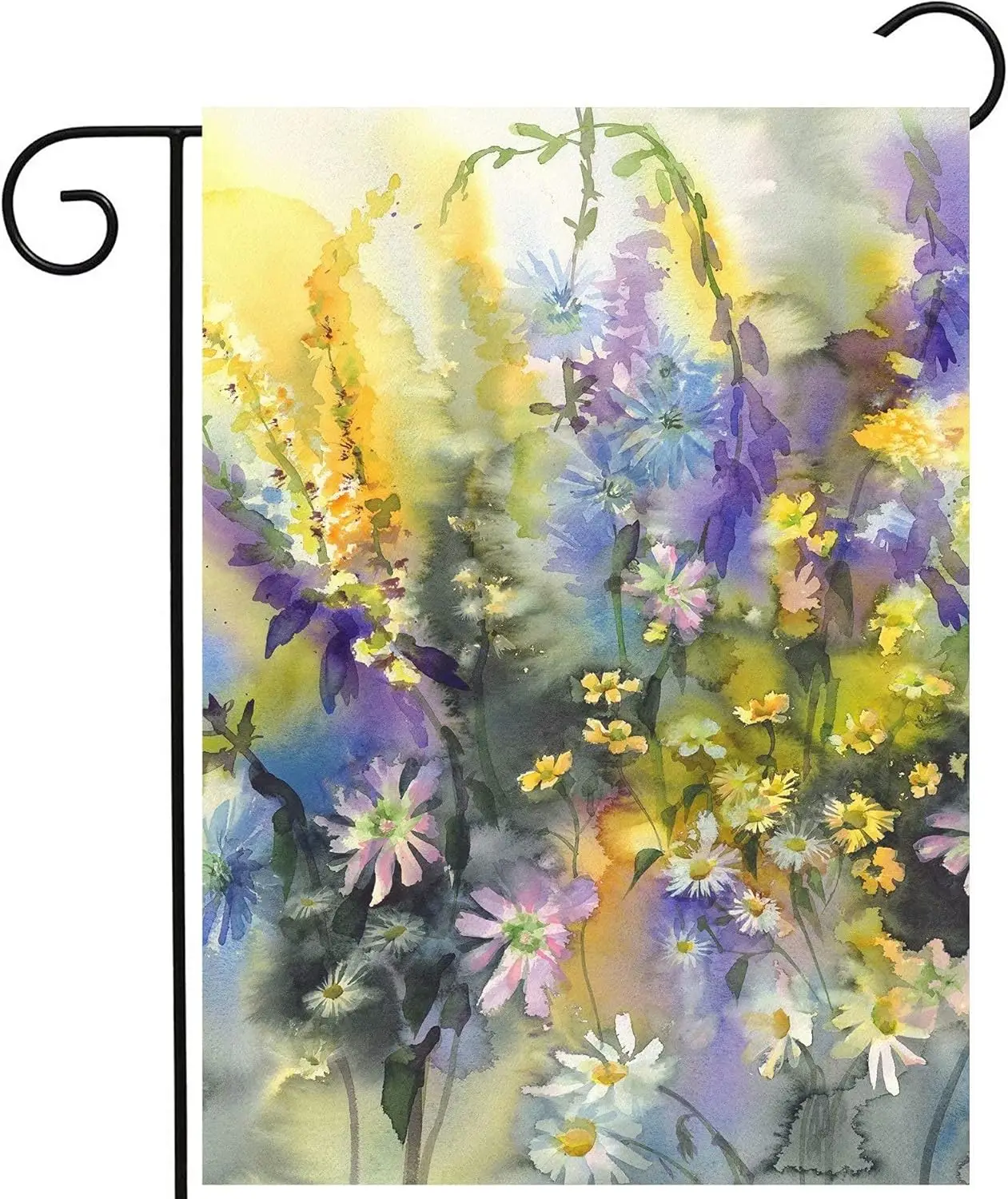 Retro Watercolor Painting of Summer Spring colorful Floral Flowers Daisy Garden Yard Flag 12 x 18 Inch, Double Sided Outdoor Dec