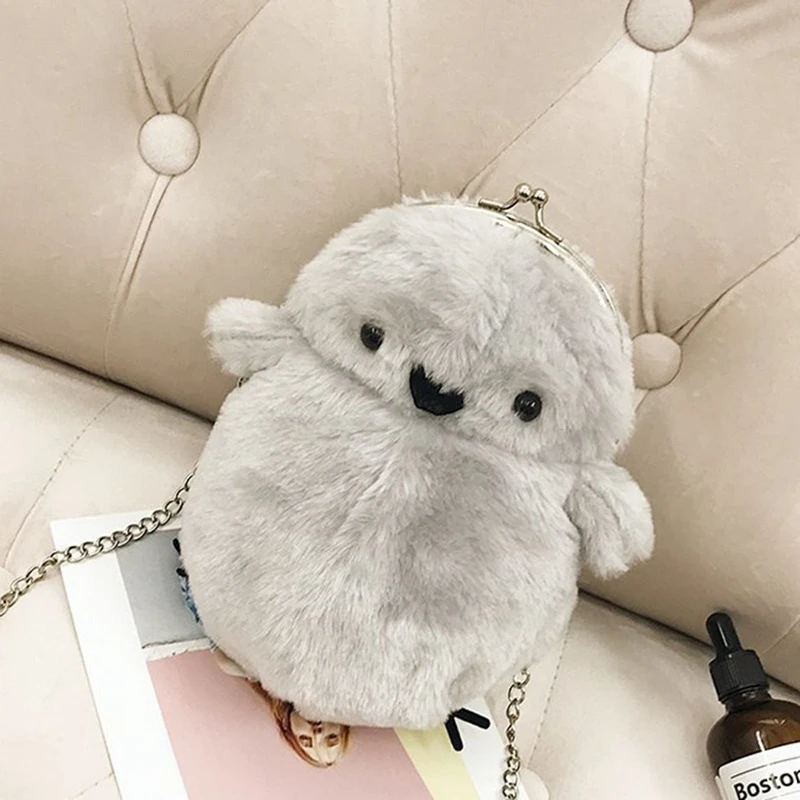 Little Chicken Wallet Women Plush Shoulder Bag Ladies Silver Chains Handbags Soft Fur Animal Bags Fashion Chick Crossbody Purse