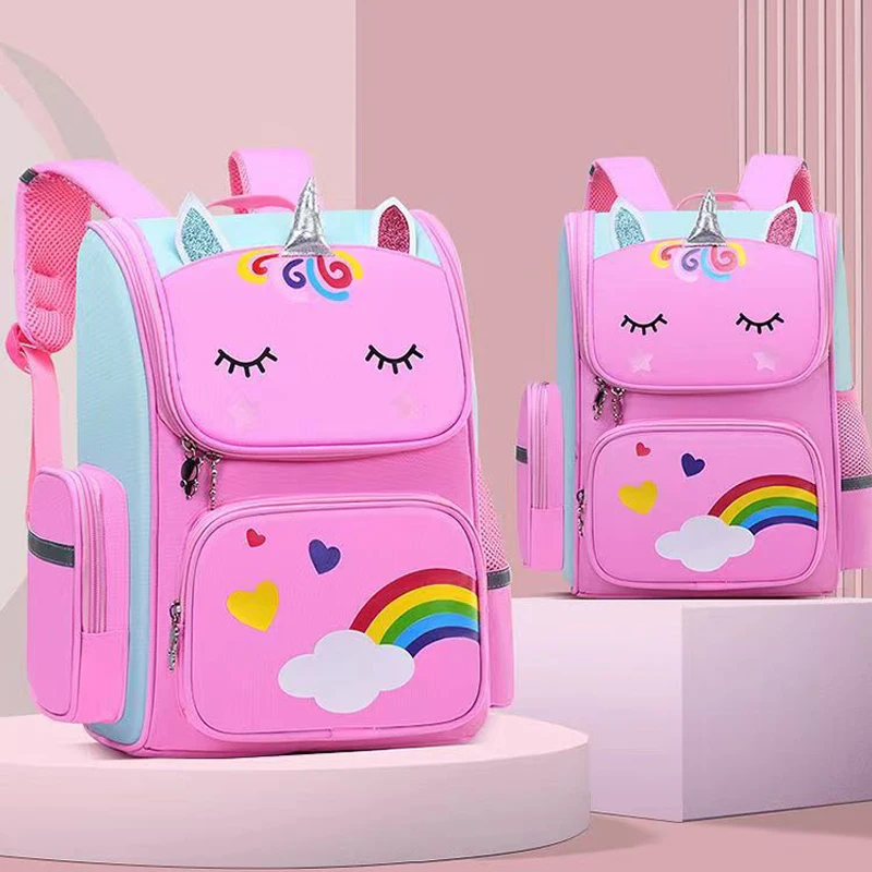 

Cute 3D Cartoon School Backpack Set Elementary School Bags For Girls Rainbow Love Heart Children Pen Pencil Handbag Set