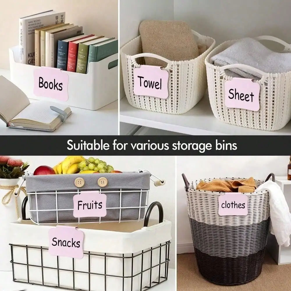 22Pcs Basket Labels Clip on For Storage Bins, with Marker Pen, Removable & Erasable Bin Labels Clips on, Laundry Kitchen Pantry Labels for Organizing Baskets Cube Box view 6